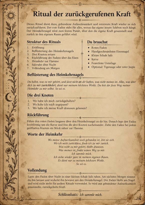 Ritualseite «Ritual der zurückgerufenen Kraft»