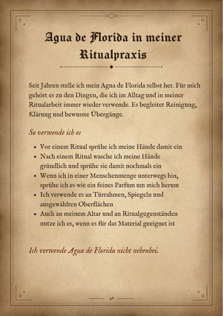 Innenseite «Agua de Florida in meiner Ritualpraxis» aus dem Ritualgrimoire