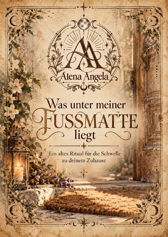 Titelseite des Rituals «Was unter meiner Fussmatte liegt»: Haustür mit Fussmatte, Laterne und Lavendel